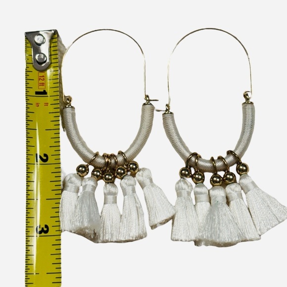 SUGARFIX Fringe Plated Metal Hooped Earrings By Baublebar 3" Gold White - Picture 4 of 8